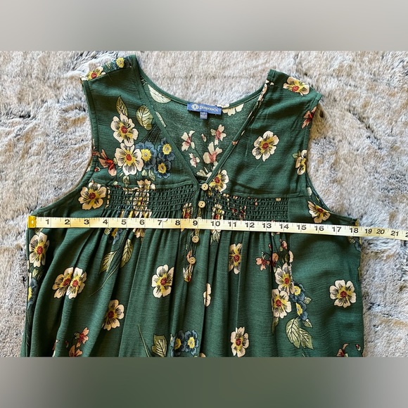 Democracy Green Blue Floral Sleeveless Tank Top Size Small EUC Boho - Picture 9 of 12